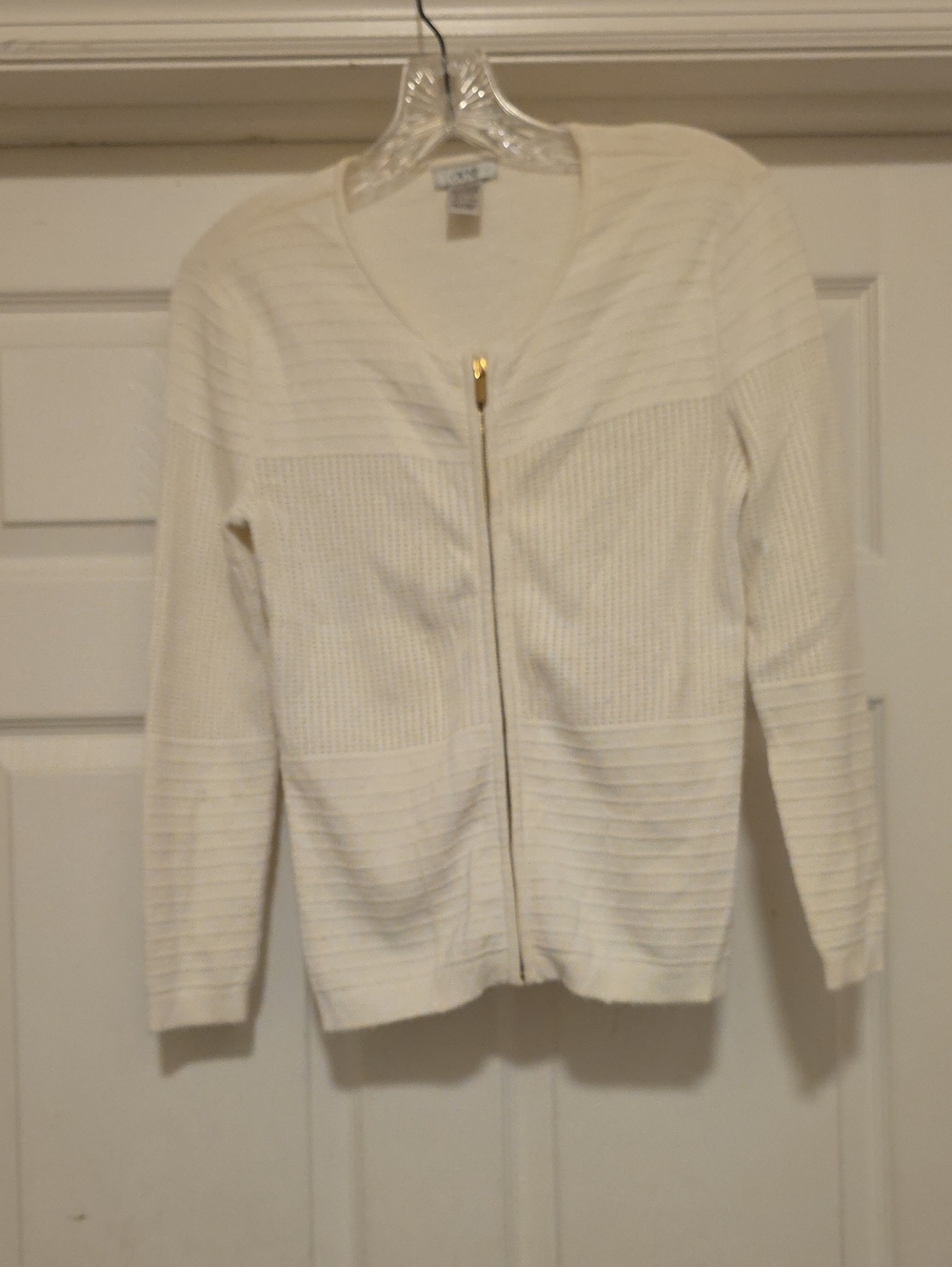 Cache Cream V-Neck Zip Front Sweater
